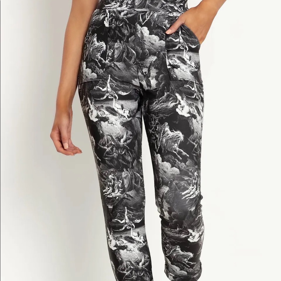 Blackmilk “Dore's Angels Cuffed Pants” Size Medium M Nwt Art Gustave Dore